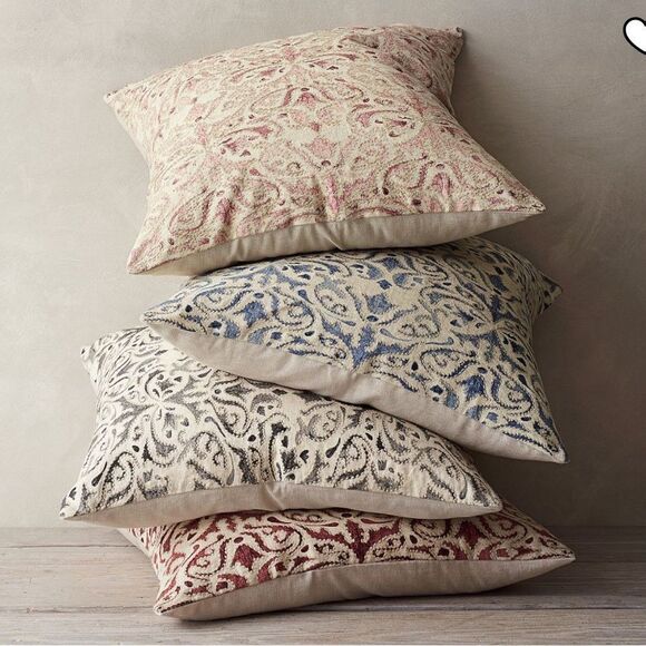 Pottery Barn Reilley Embroidered red throw Pillow w/ feather insert. - Picture 4 of 9